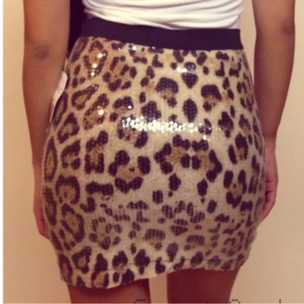 FOREVER 21 LEOPARD SEQUIN SKIRT - BLACK/TAN MULTI SIZES (NEW WITH TAGS) A20 - Picture 2 of 4